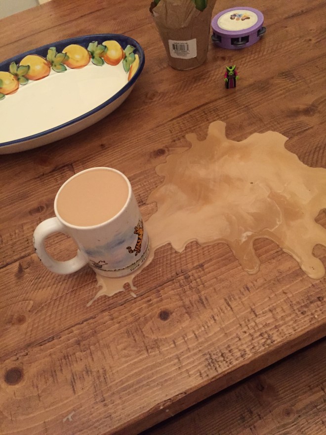 Emmy helps with the half and half this morning 